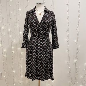 DVF Megan Silk Jersey Wrap Dress, Flower Mosaic Black, Women's size 10, EUC!